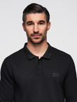 Polo bărbătesc structurat cu mânecă lungă și patch-uri - negru V1 OM-POLS-0131