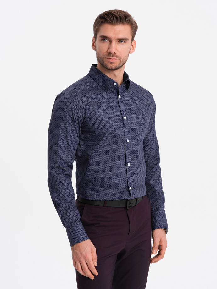 Pánská bavlněná vzorovaná košile SLIM FIT - tmavě modrá V6 OM-SHCS-0151
