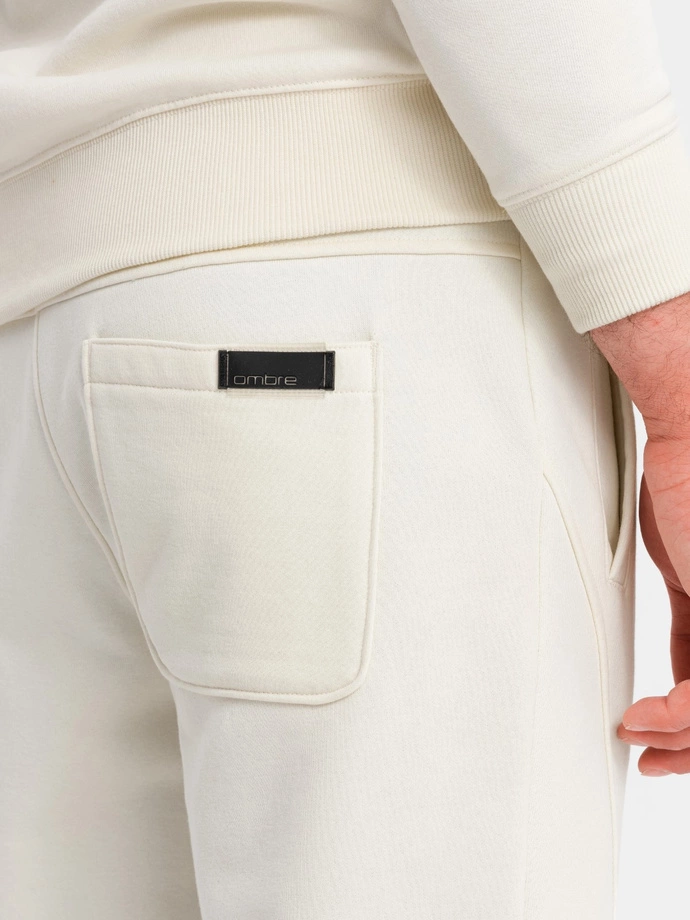 BASIC pánska bavlnená tepláková súprava mikina + tepláky - krémová V5 Z84