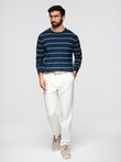 Casual men's sweater with horizontal stripes - navy blue V1 OM-SWSW-0143
