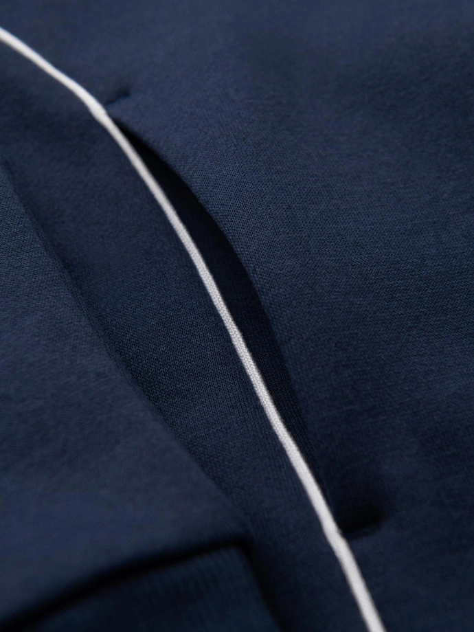 Men's sweatshirt with contrast stitching and hood - navy blue V2 OM-SSNZ-0250