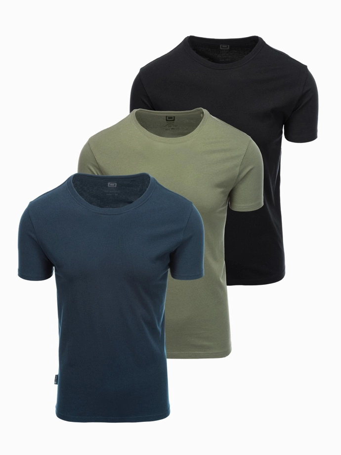 Set tricou din bumbac BASIC pentru bărbați cu decolteu rotund - negru/verde/kaki V3 OM-TSBS-0232