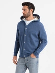 Men's button-down hooded sweatshirt - navy blue melange V1 OM-SSZP-0186