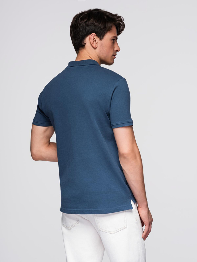 BASIC men's single color pique knit polo shirt - dark blue V13 OM-POBS-0100