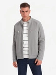 Men's biker jacket with pockets and collar - grey V3 OM-JALP-0157
