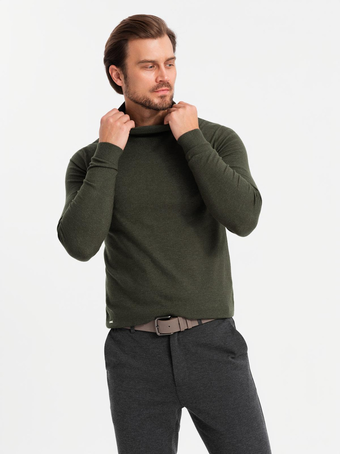 Men's knitted turtleneck with viscose - dark grey V5 OM-SWTN-0127