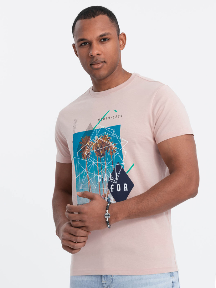 Men's printed cotton t-shirt California - pink V2 OM-TSPT-0128