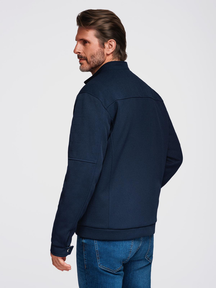 Men's biker jacket with collar and pockets - navy blue V1 OM-JALP-0157