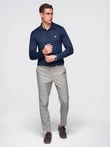 Polo marškinėliai ilgomis rankovėmis su elegantiškomis firminėmis sagomis - tamsiai mėlyni V3 OM-POLS-0139