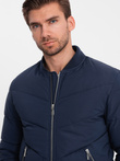 Men's quilted bomber jacket with metal zippers - navy blue V2 OM-JALP-0143