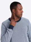 Knitted men's RELAXED FIT sweater with patterns - navy blue V1 OM-SWSW-0111