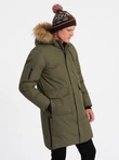 Alaskan men's winter jacket with detachable fur from the hood - dark olive green V3 OM-JALJ-0148