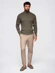 Men's turtleneck sweater with checkered weave - olive V2 OM-SWTN-0157