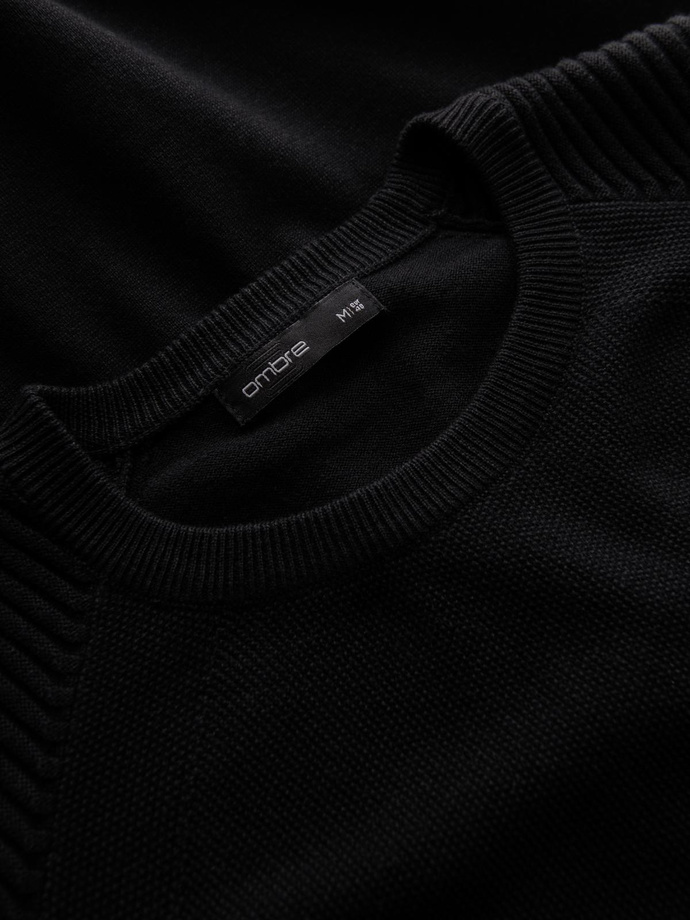 Pánský raglánový svetr s žebrovanými rukávy - černý V2 OM-SWSW-0144
