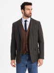 Men's elegant plaid blazer with wool blend - graphite V3 OM-BLZB-0137