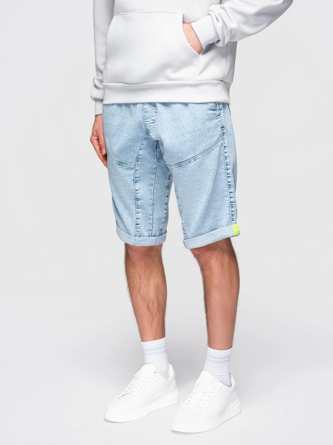 Pantaloni scurți casual pentru bărbați SLIM FIT jacquard knit - albastru marin V1 OM-SRCS-0168