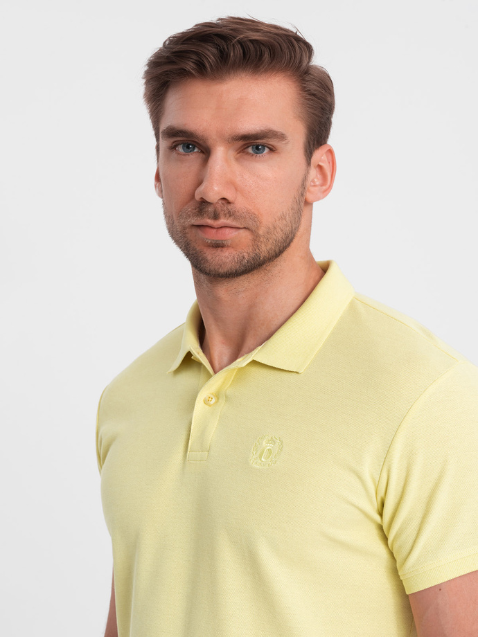 Tricou polo BASIC pentru bărbați, tricou piqué monocolor - galben V15 OM-POBS-0100