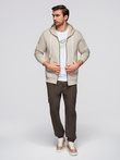BASIC men's unbuttoned hooded sweatshirt - light beige V1 OM-SSBZ-0178