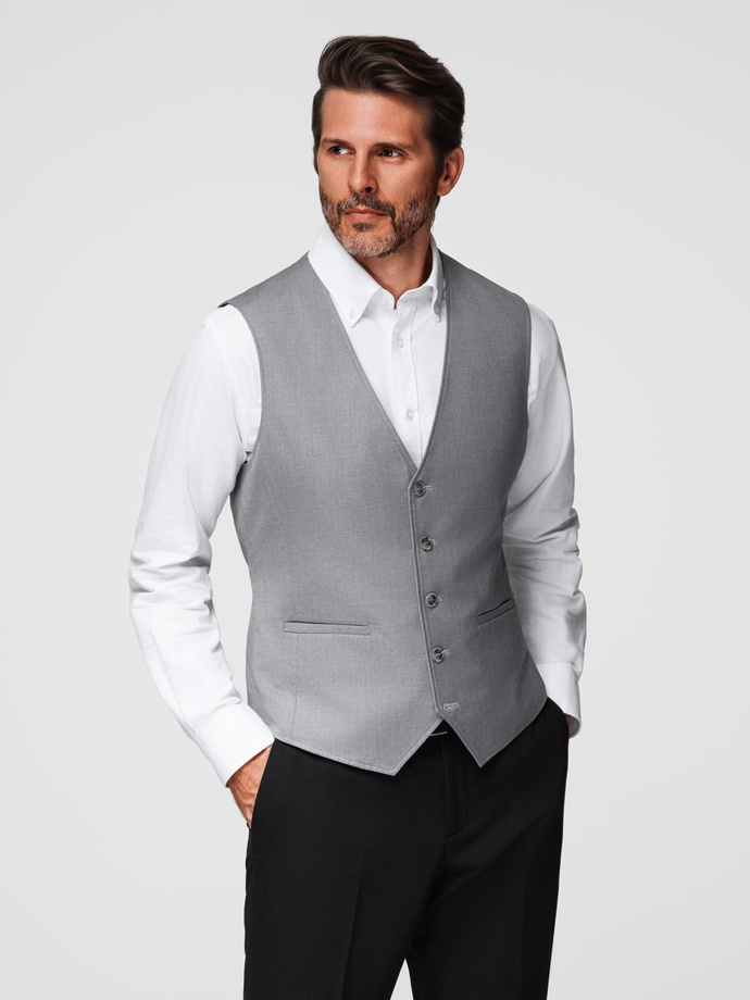 Fitted men's vest with rayon and marbled buttons - grey V3 OM-BLZV-0112