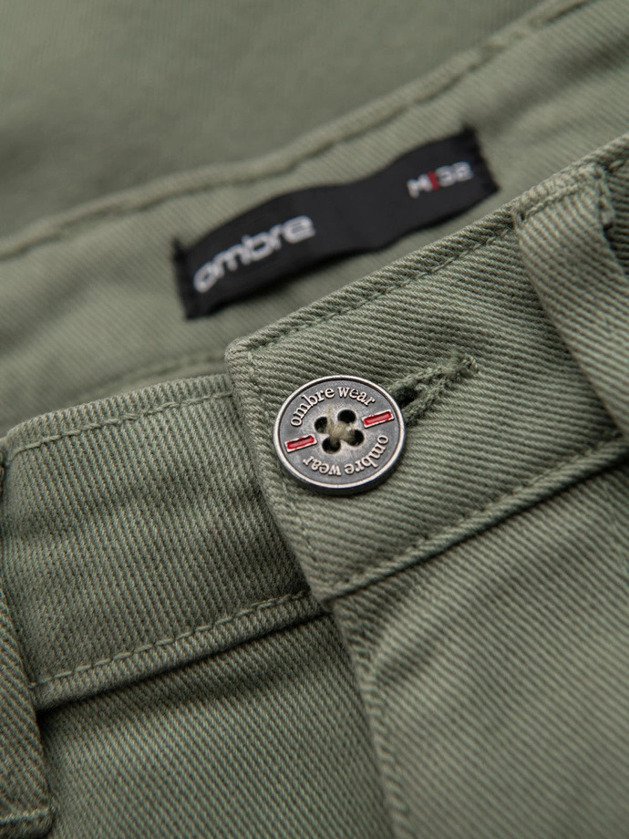 Men's classic denim shorts with rolled up leg - light olive V5 OM-SRDS-0162