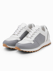 Patchwork men's shoes sneakers with combined materials - white and gray V3 OM-FOSL-0144