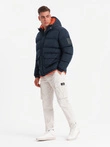 Warm men's sports jacket with double hood - navy blue V2 OM-JAHP-0208