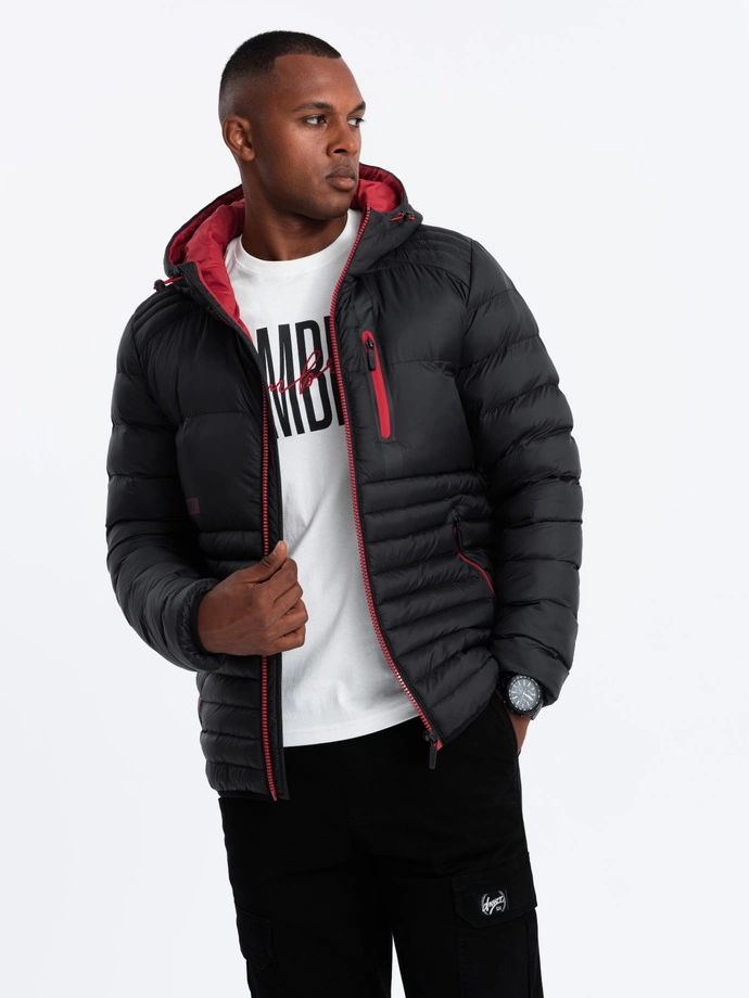 Men's quilted nylon sports style jacket - black V3 OM-JALP-0187