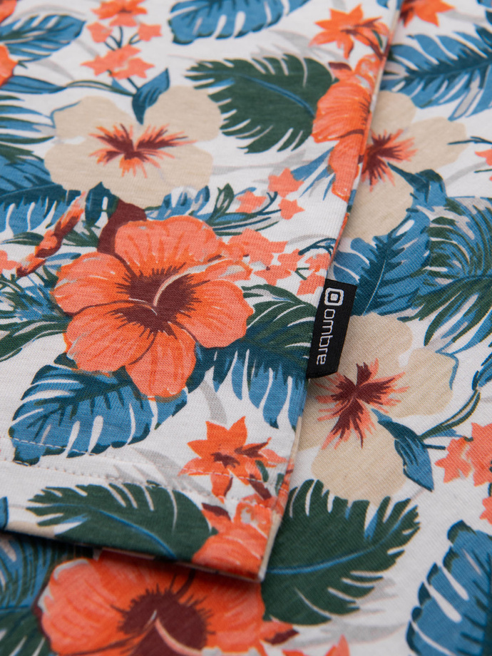 Pánske bavlnené tričko s kvetinovým vzorom - biele V1 OM-TSFP-0249