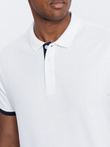 Tricou polo bărbătesc din bumbac cu ornamente contrastante - alb V1 OM-POSS-0113