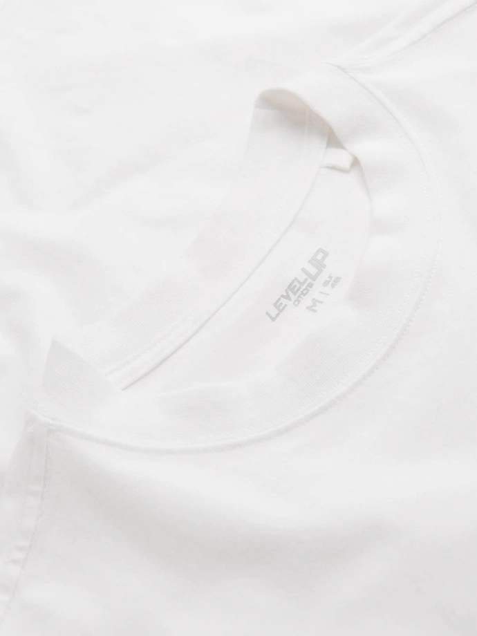 Vyriški LOOSE FIT medvilniniai marškinėliai su apvalia iškirpte - kreminės spalvos V2 OM-TSBC-0234