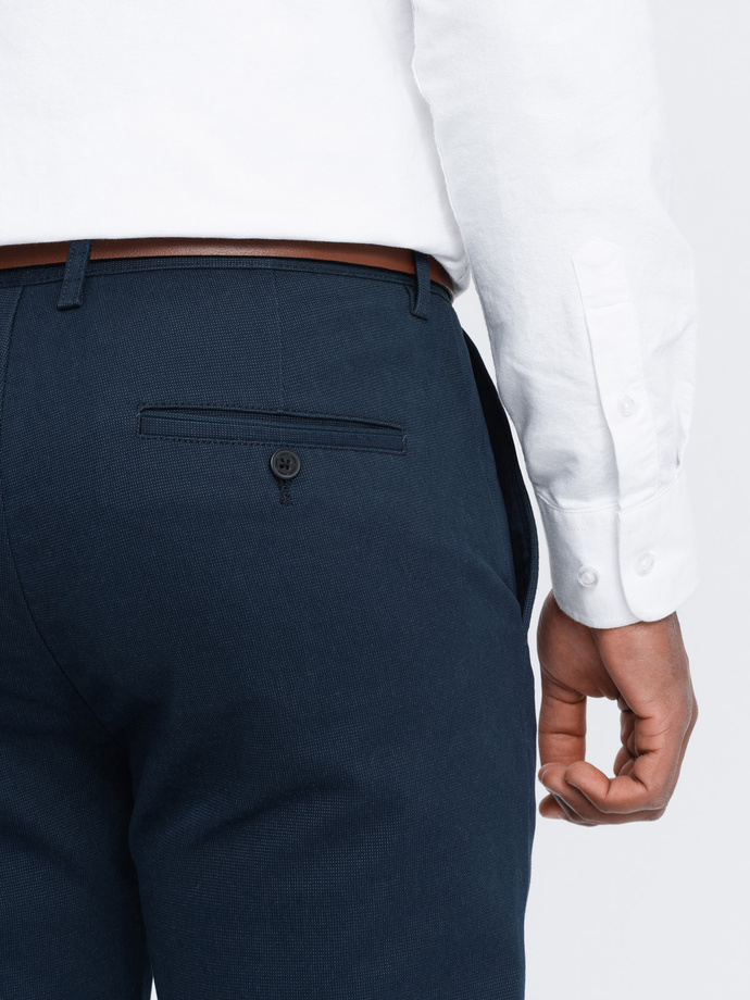 Men's classic chino pants with fine texture - navy blue V3 OM-PACP-0188