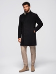 Men's coat with high collar and asymmetrical fastening - black V2 OM-COWC-0141
