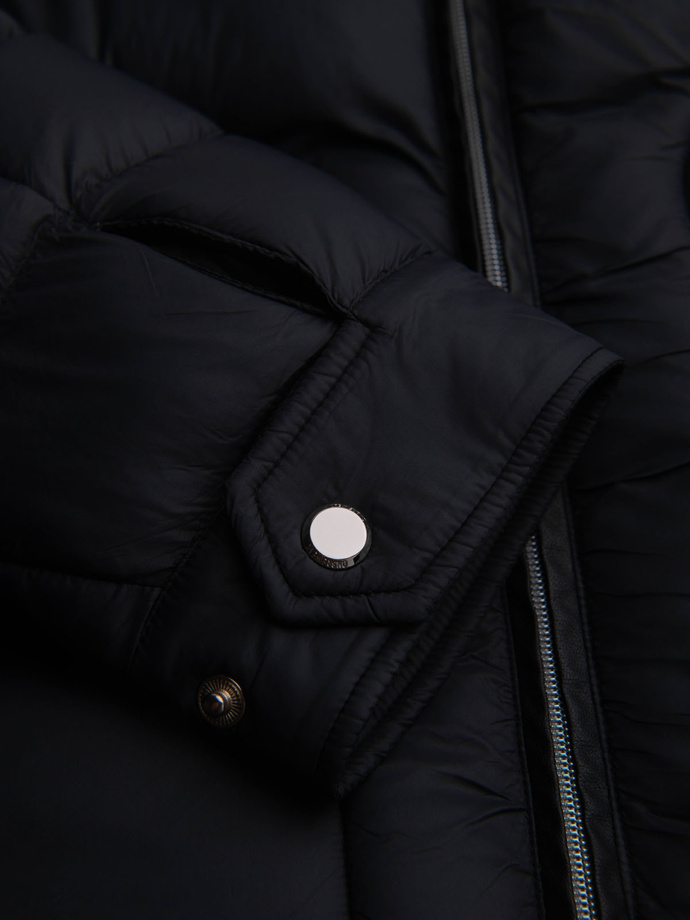 Men's quilted classic jacket with stand-up collar - black V1 OM-JALP-0261