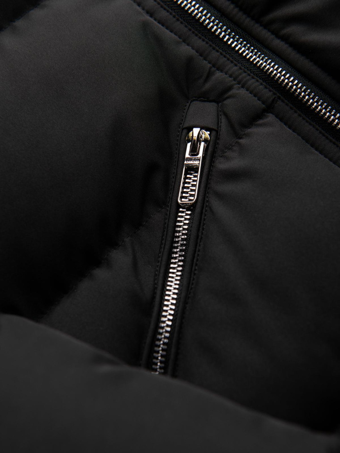 Vyriška dygsniuota striukė su gobtuvu - juoda V1 OM-JAHP-0252