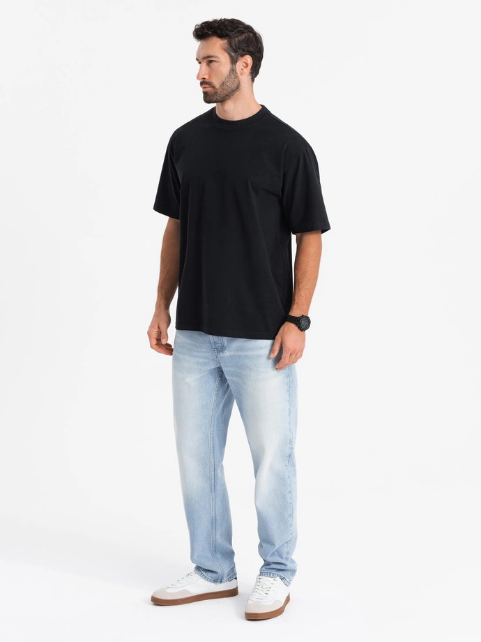Men's cotton LOOSE FIT t-shirt with round neckline - black V1 OM-TSBC-0234