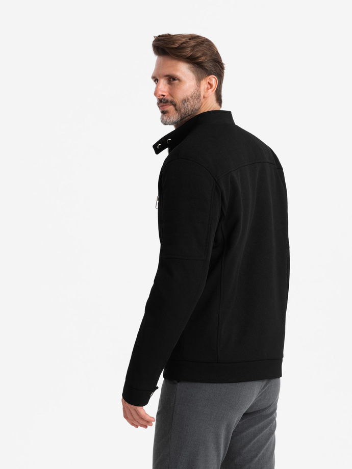 Pánská motorkářská bunda se stojáčkem a kapsami - černá V2 OM-JALP-0157