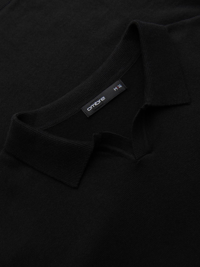 Pulover polo pentru bărbați cu broderie pe piept - negru V1 OM-POLS-0140