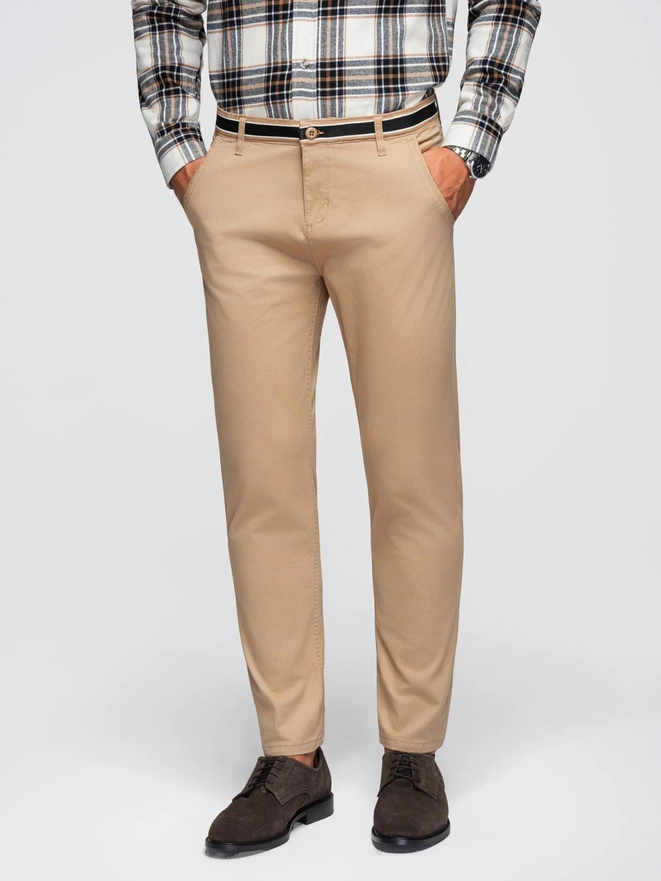 Men's chino pants with decorative waistband - sand V5 OM-PACP-0118