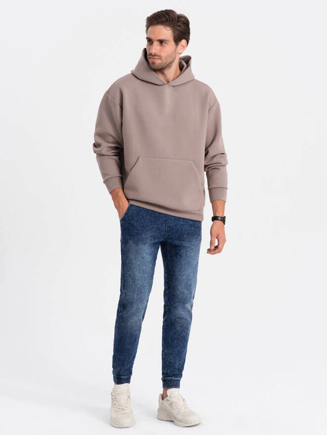 Pánské mramorované džínové kalhoty JOGGERY - tmavě modré V1 OM-PADJ-0133