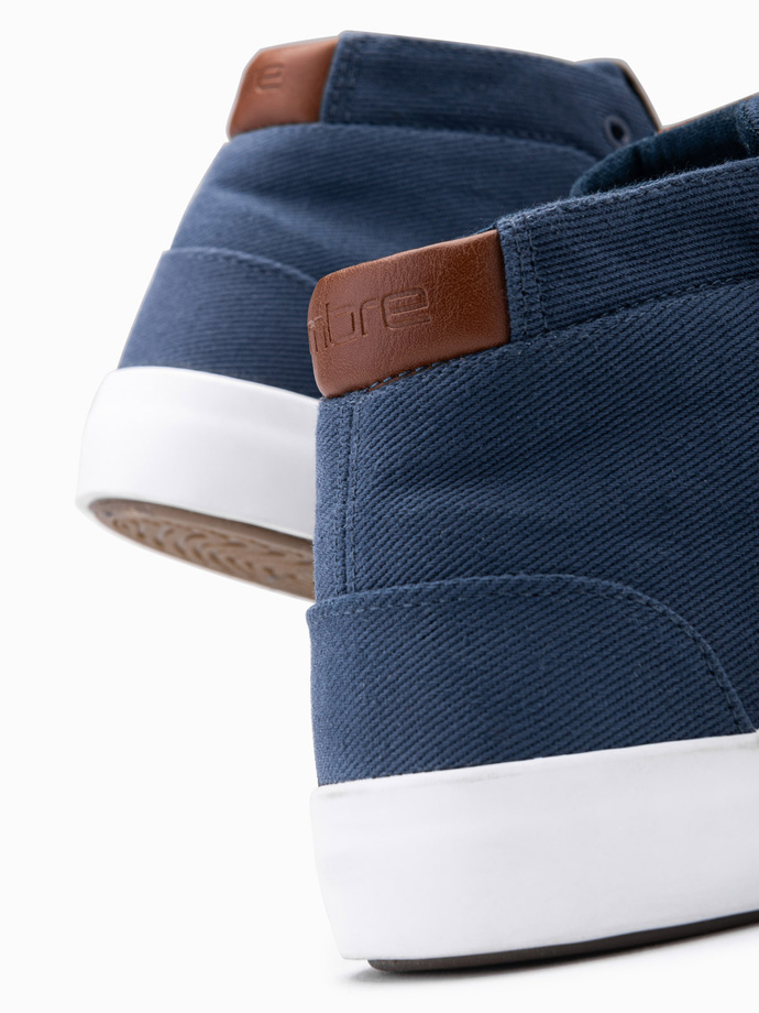 Men's high-top sneakers in cotton canvas - dark blue V1 OM-FOTH-0156
