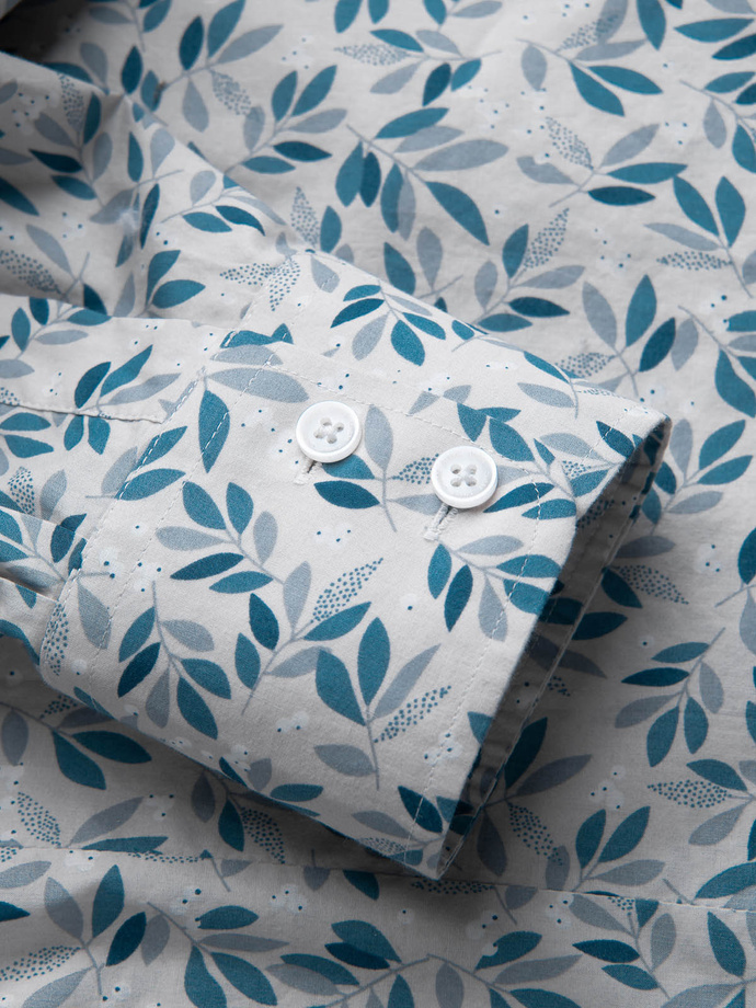 Pánská košile SLIM FIT s potiskem větviček - modrošedá V2 OM-SHPS-0163