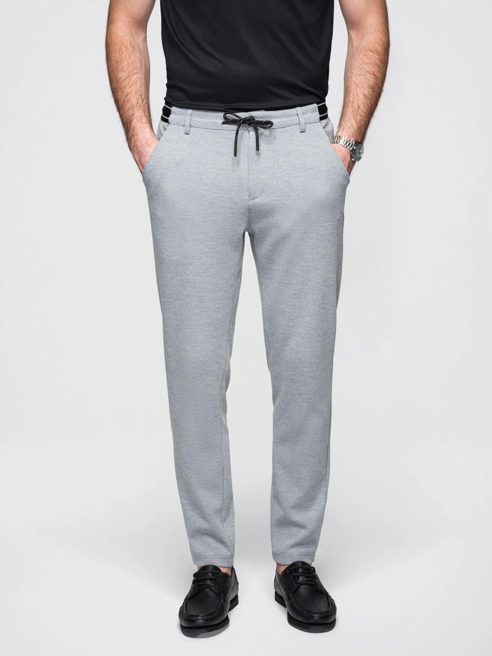Pantaloni bărbătești tricotați cu talie elastică - gri deschis V1 OM-PACP-0116