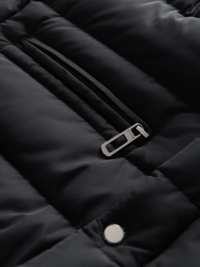 Jachetă matlasată pentru bărbați cu guler înalt și fermoare pe piept - negru V1 OM-JALP-0260