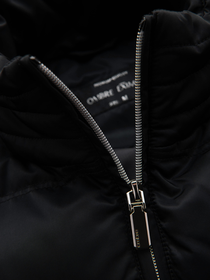 Pánska prešívaná bunda s leskom a stojačikom - čierna V1 OM-JALP-0218