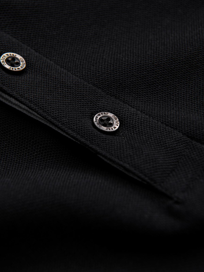 Men's cotton polo shirt with contrast trim - black V8 OM-POSS-0113