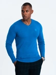 Elegantní pánský svetr s výstřihem - modrý V19 OM-SWBS-0107