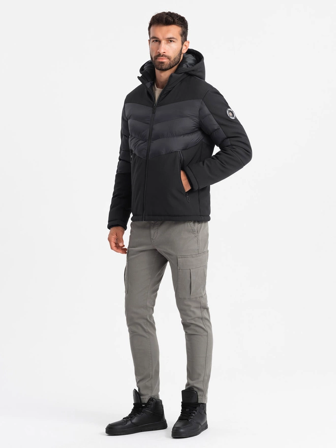 Vyriška dygsniuota kombinuota striukė su aukšta apykakle - juoda V1 OM-JALP-0172