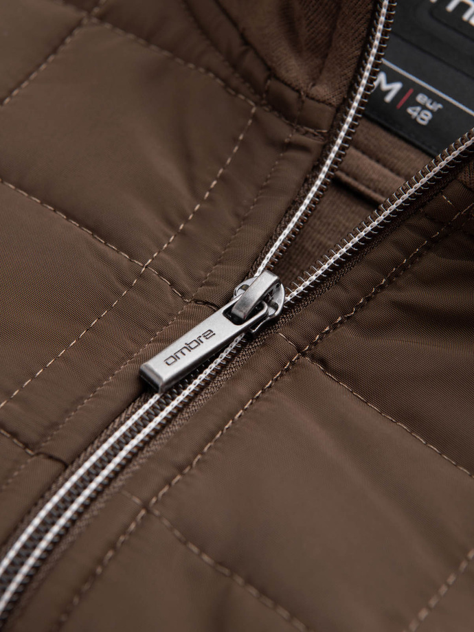 Lightweight unzipped men's jacket with quilted front - brown V3 OM-JANP-0193
