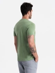 Bumbac clasic pentru bărbați BASIC tricou cu guler în V - verde V11 OM-TSBS-0145