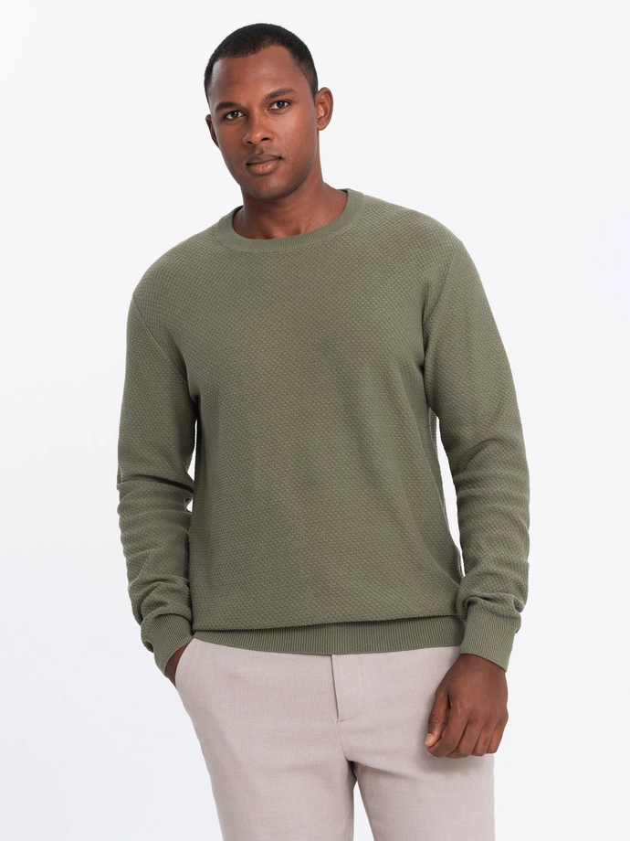 Men's RELAXED FIT knit sweater in diamond weave - olive V4 OM-SWSW-0110